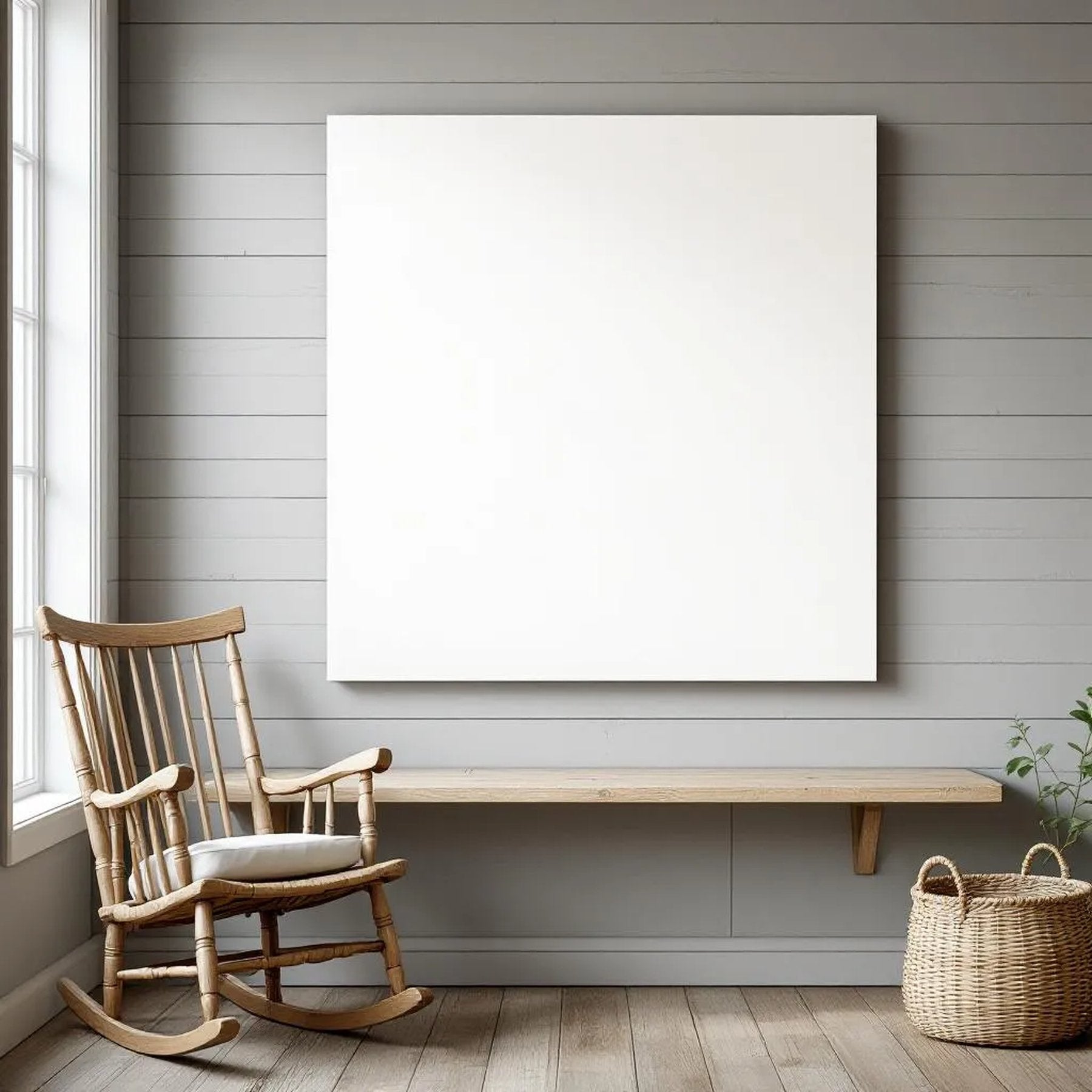 Farmhouse Room Scene Mockup — Plain Square Frame Square 1:1 — Perspective View — #03189 | MockupBulk