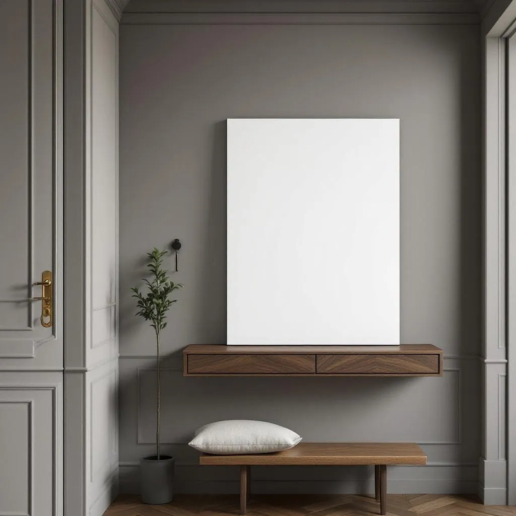 Hallway Interior Frame Mockup — Plain Square Frame Landscape 3:4 — Perspective View — #02972 | MockupBulk
