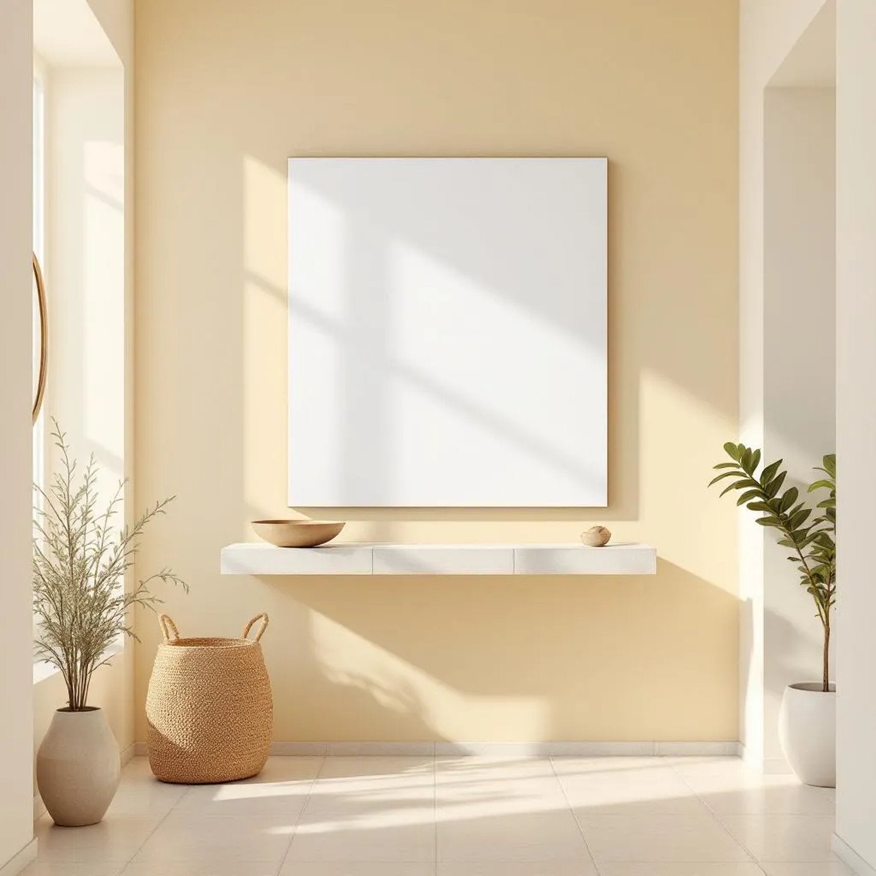 Hallway Lifestyle Frame Mockup — Plain Square Frame Portrait 2:3 — Perspective View — #02973 | MockupBulk