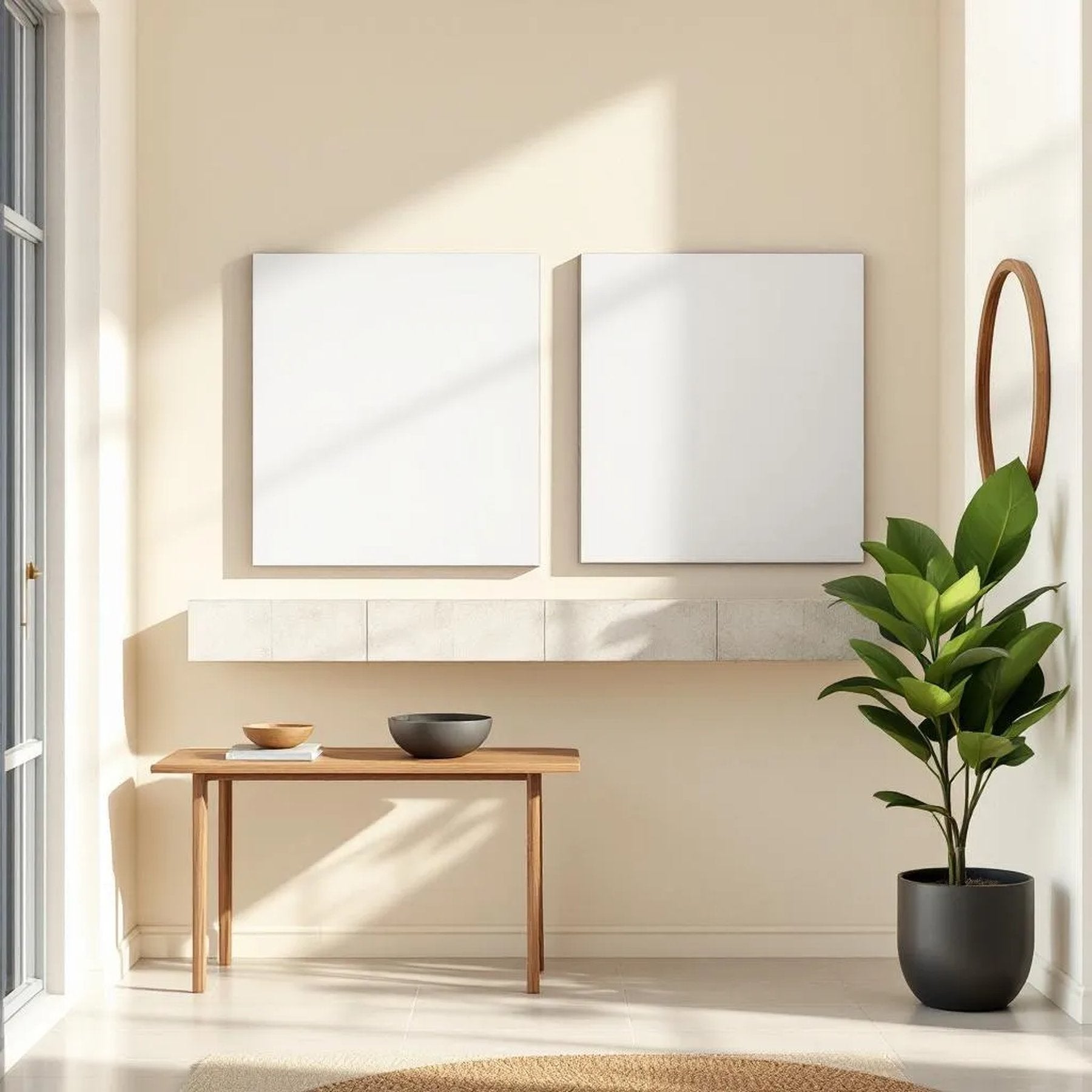 Hallway Wall Art Mockup — Plain Square Frame Portrait 2:3 — Perspective View — #02976 | MockupBulk