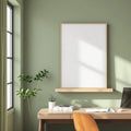 Home Office Interior Frame Mockup — Plain Square Frame Portrait 2:3 — Perspective View — #02948 | MockupBulk