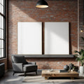 Industrial Loft High-Res Frame Mockup — Plain Square Frame Landscape 3:4 — Perspective View — #02759 | MockupBulk