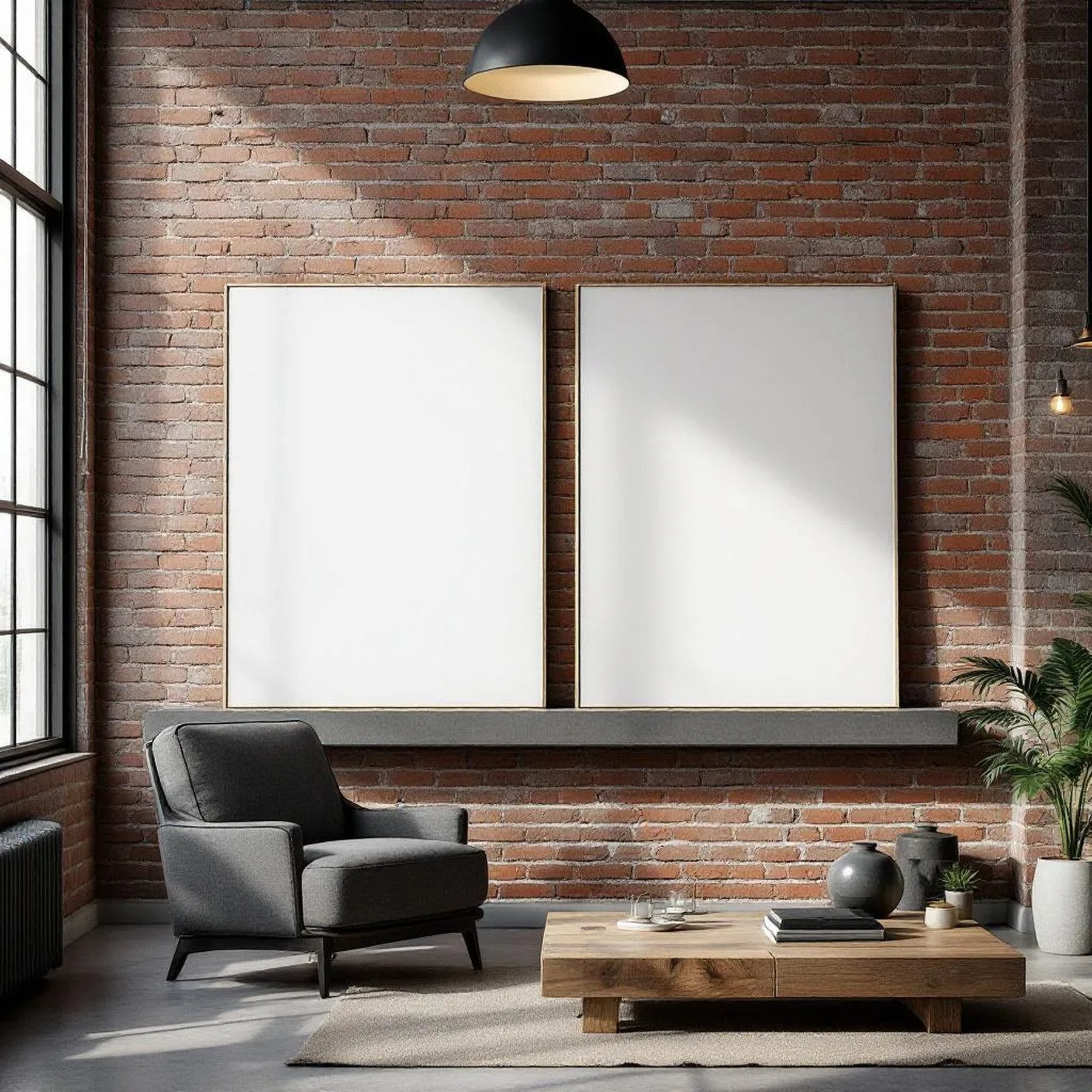 Industrial Loft High-Res Frame Mockup — Plain Square Frame Landscape 3:4 — Perspective View — #02759 | MockupBulk