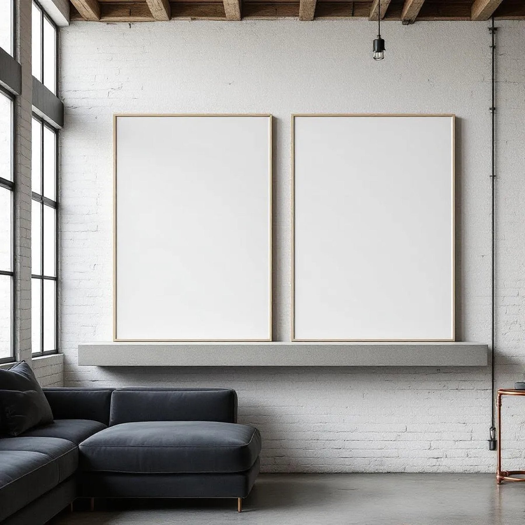 Industrial Loft Editorial Room Mockup — Plain Square Frame A-Series (A4 / A3) — Perspective View — #02760 | MockupBulk