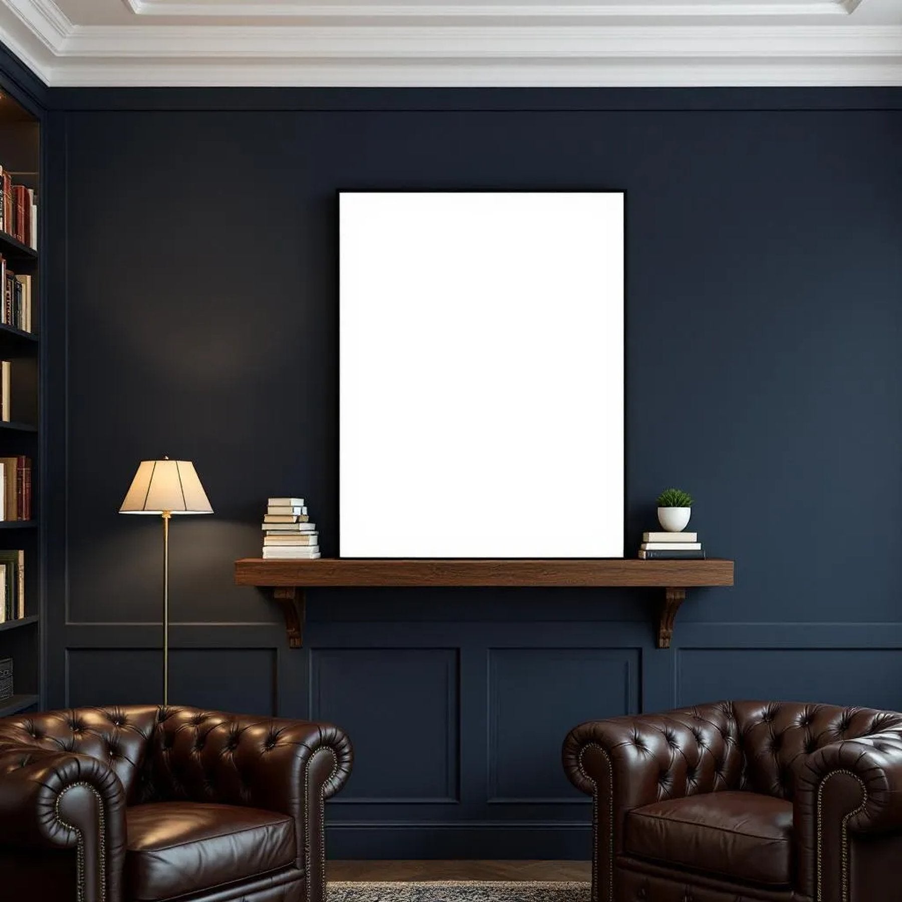 Library & Study Premium Interior Mockup — Plain Square Frame Landscape 11x14 — Perspective View — #03091 | MockupBulk