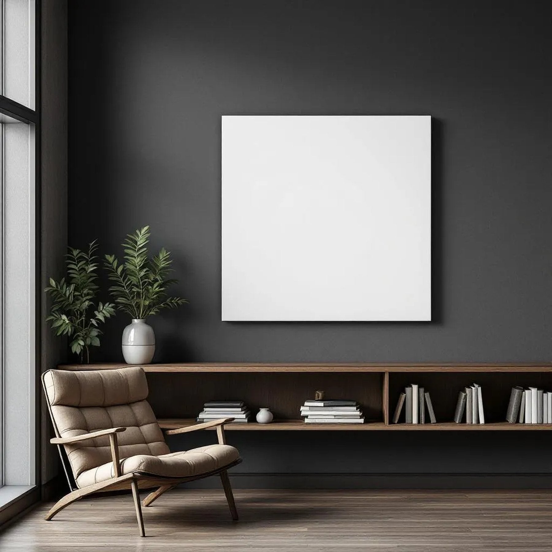 Library & Study Interior Frame Mockup — Plain Square Frame Square 1:1 — Perspective View — #03093 | MockupBulk