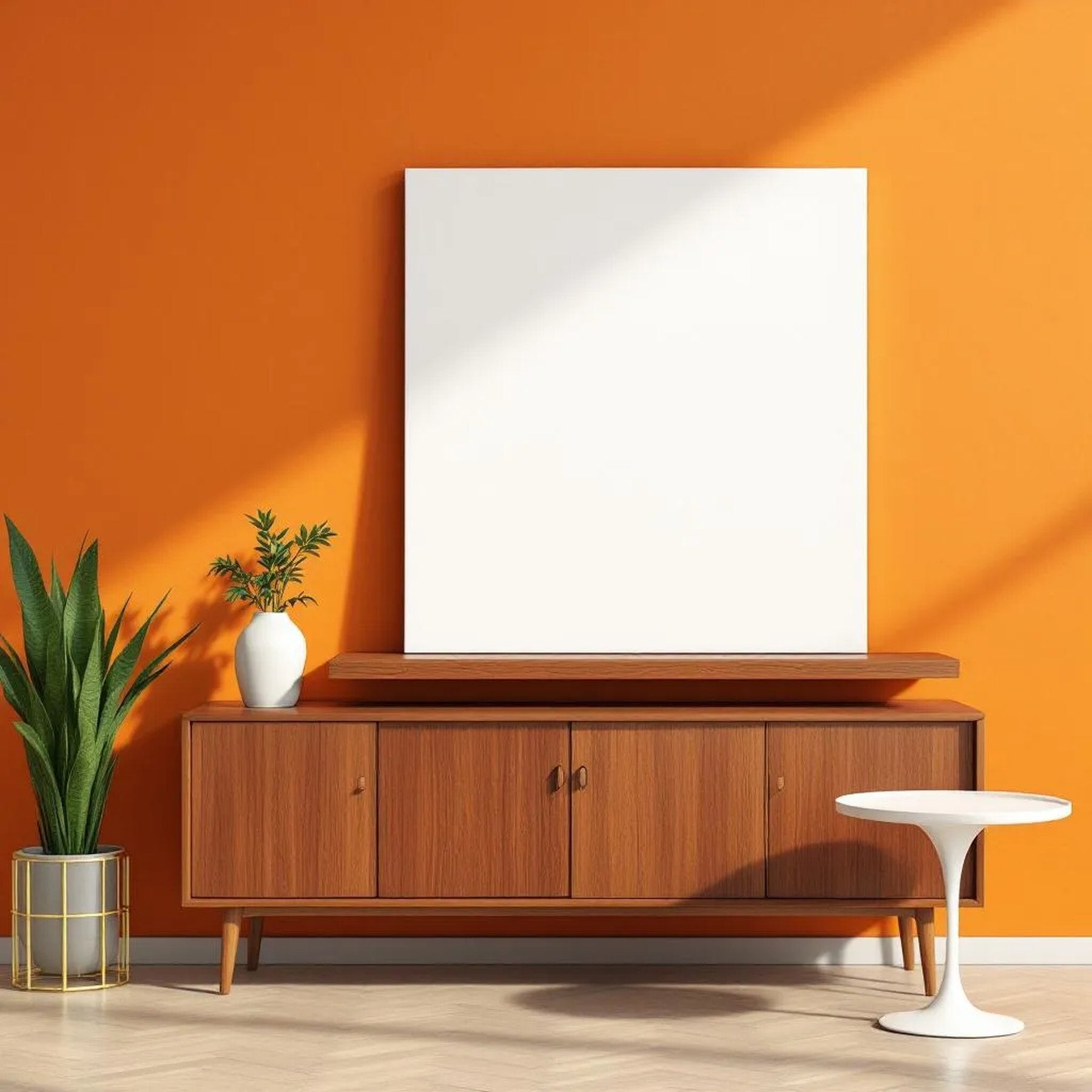 Mid-Century Modern Styled Room Mockup — Plain Square Frame Square 1:1 — Perspective View — #03165 | MockupBulk