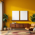 Mid-Century Modern Editorial Room Mockup — Plain Square Frame Portrait 2:3 — Perspective View — #03166 | MockupBulk