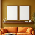 Mid-Century Modern Room Scene Mockup — Plain Square Frame Landscape 3:4 — Perspective View — #03167 | MockupBulk