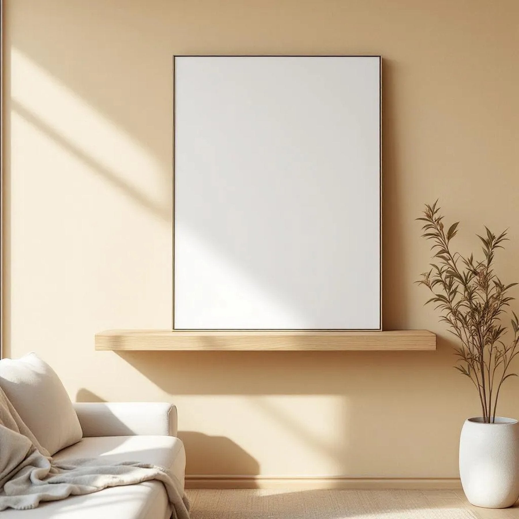 Minimalist White Frame Display Mockup — Plain Square Frame Portrait 2:3 — Perspective View — #02707 | MockupBulk