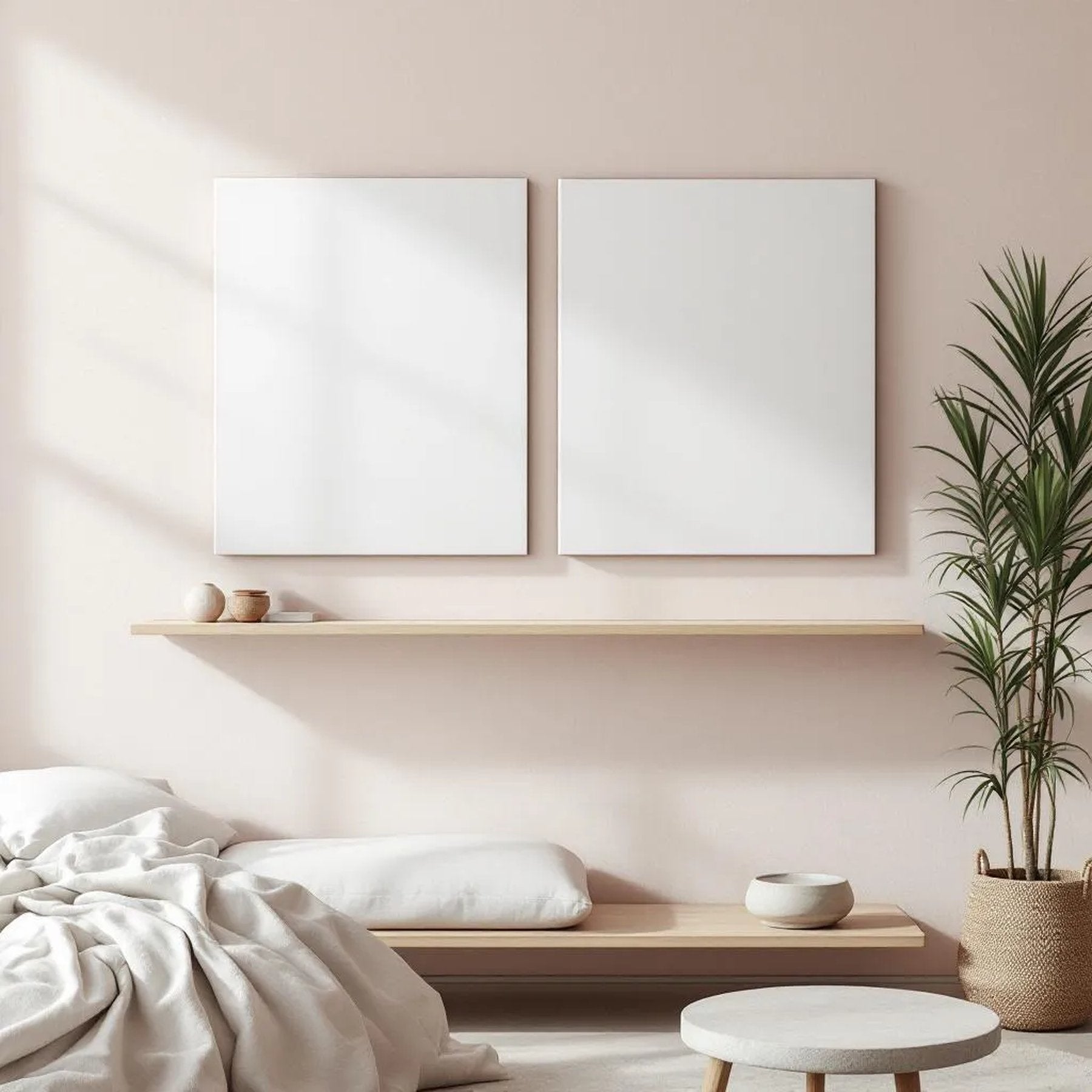 Minimalist White Styled Room Mockup — Plain Square Frame Portrait 2:3 — Perspective View — #02712 | MockupBulk