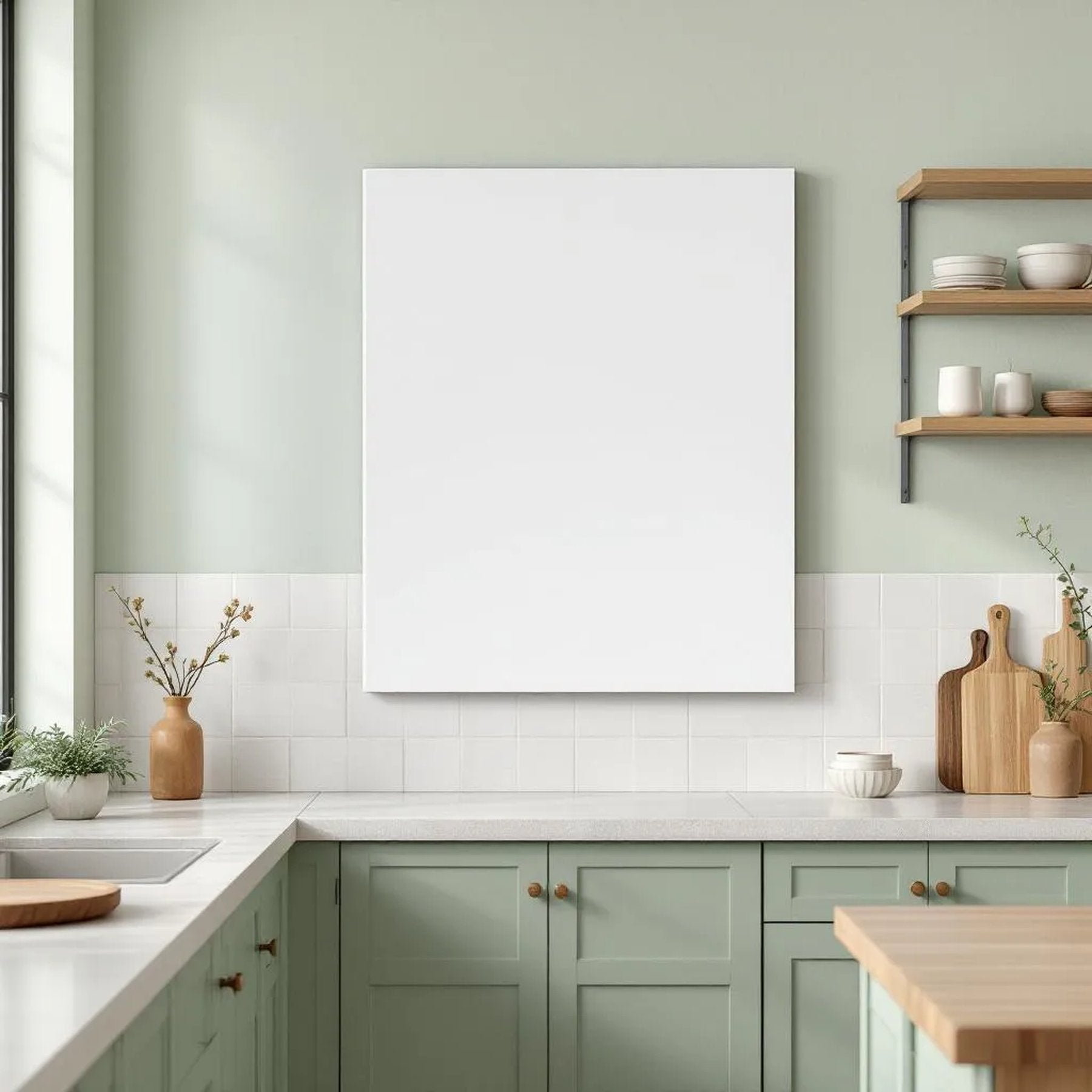 Modern Kitchen Room Scene Mockup — Plain Square Frame Portrait 2:3 — Perspective View — #03116 | MockupBulk