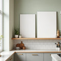 Modern Kitchen Frame Display Mockup — Plain Square Frame Portrait 2:3 — Perspective View — #03119 | MockupBulk