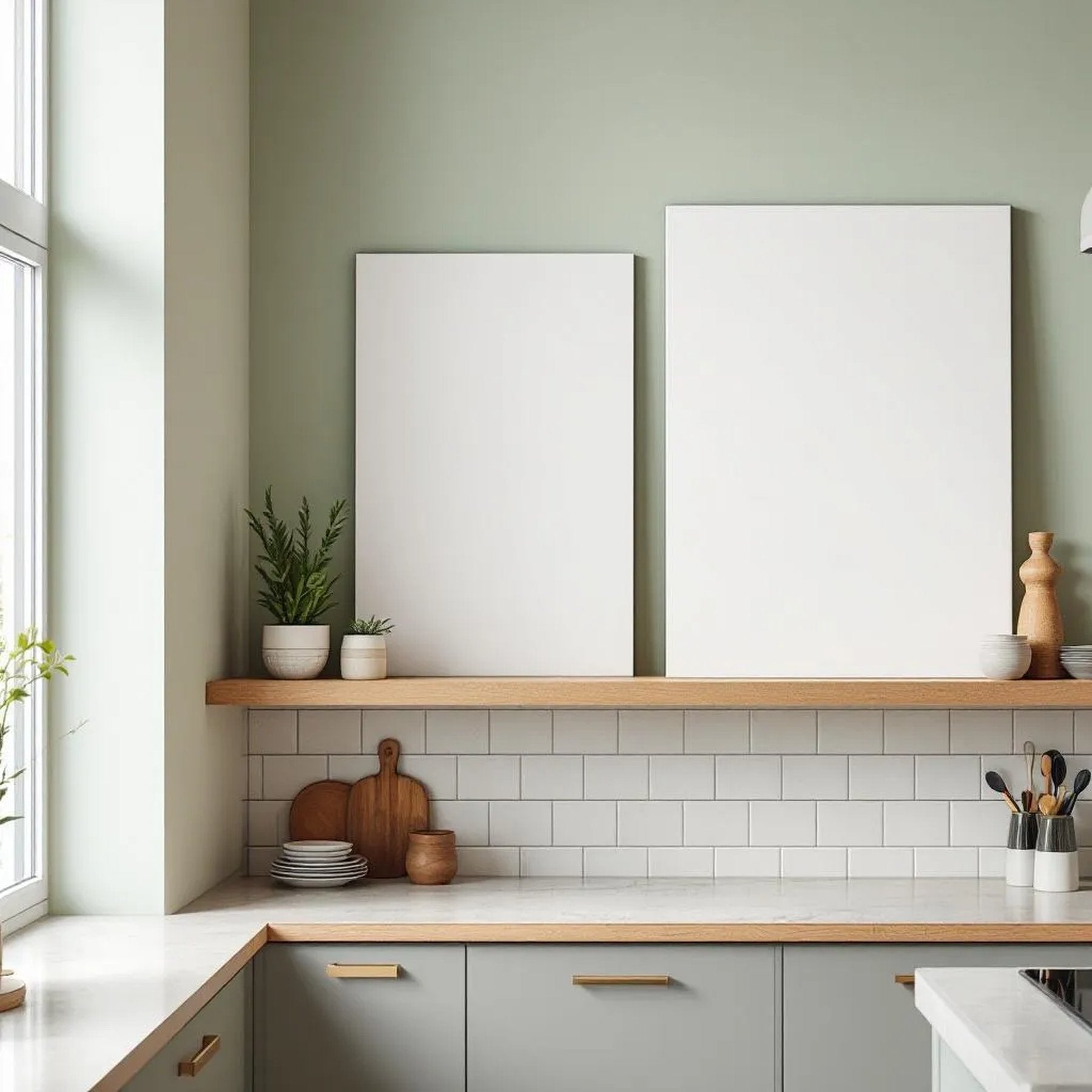 Modern Kitchen Frame Display Mockup — Plain Square Frame Portrait 2:3 — Perspective View — #03119 | MockupBulk