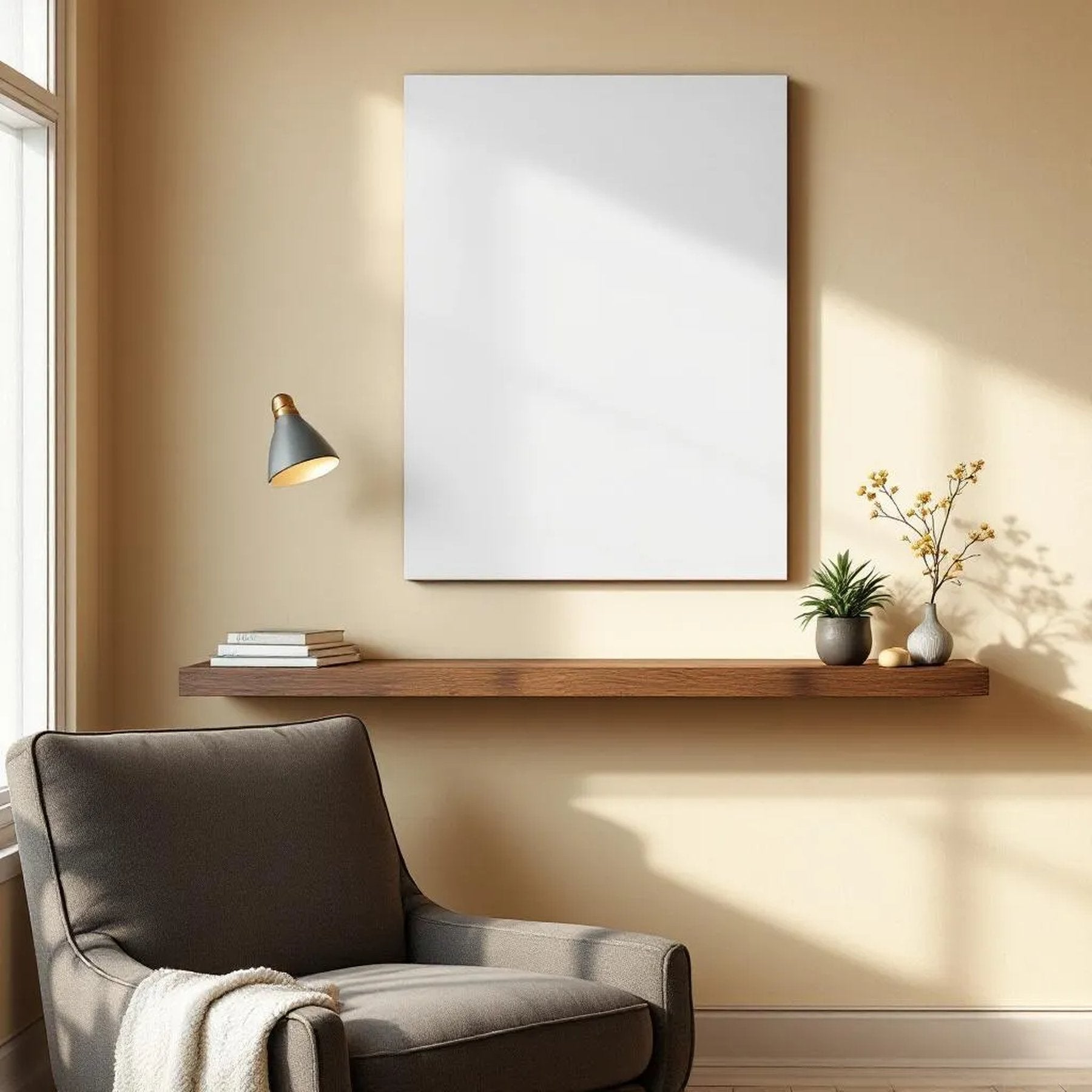 Reading Nook Interior Frame Mockup — Plain Square Frame Landscape 3:4 — Perspective View — #03019 | MockupBulk
