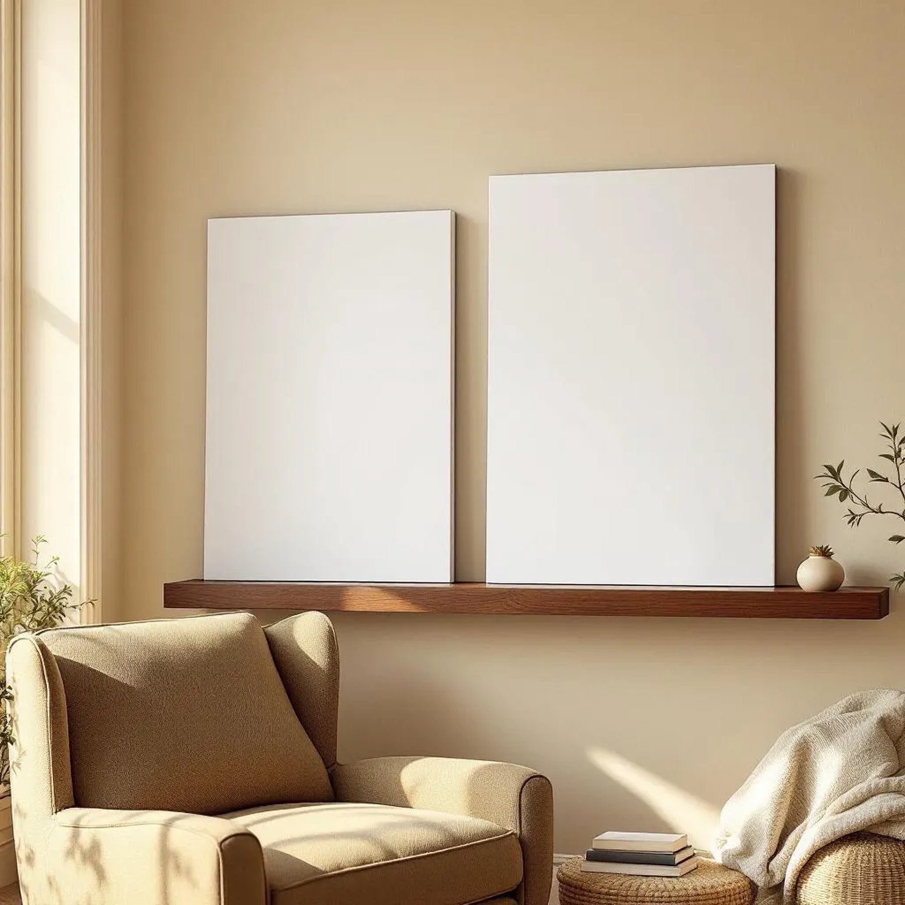 Reading Nook Editorial Room Mockup — Plain Square Frame Portrait 2:3 — Perspective View — #03022 | MockupBulk
