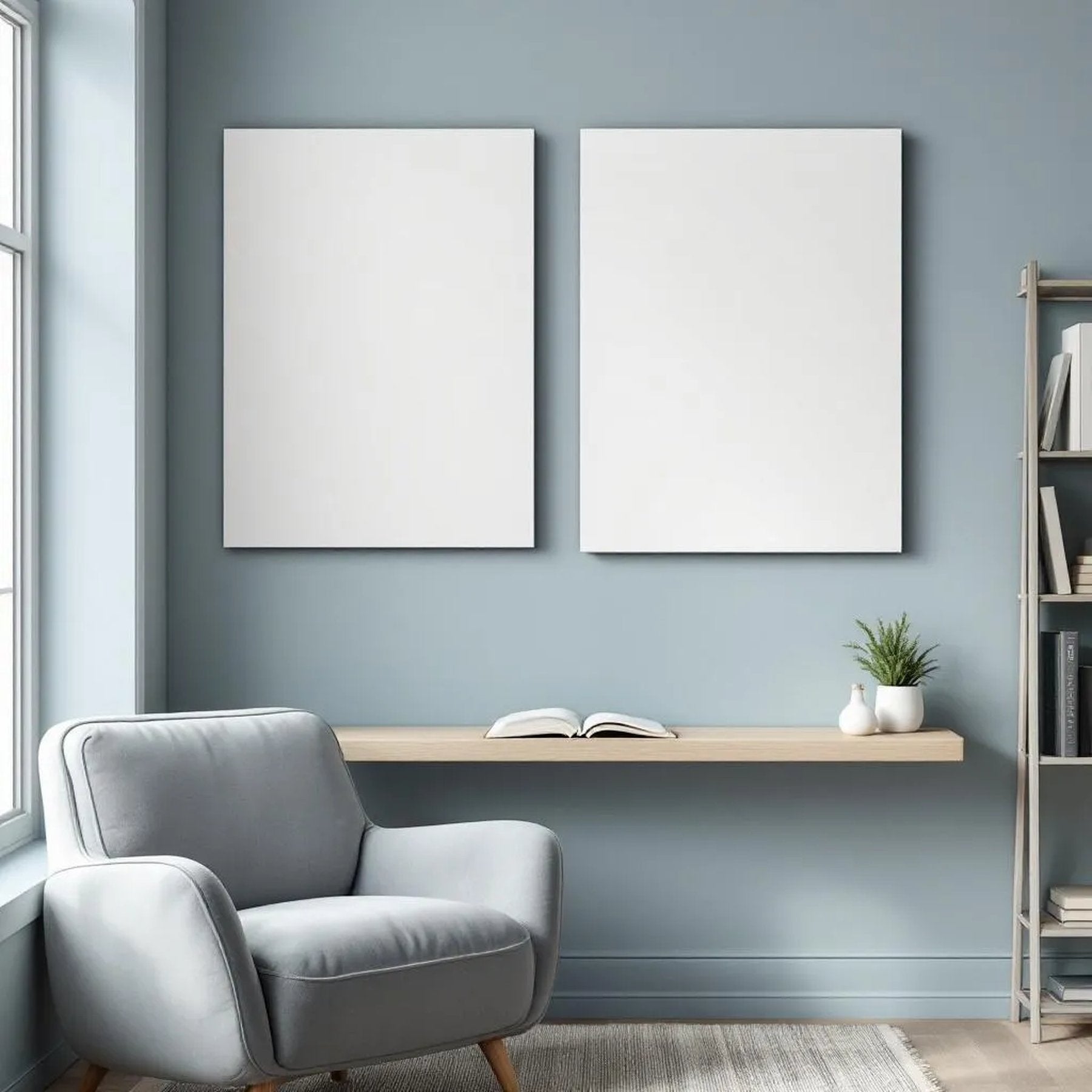 Reading Nook Editorial Room Mockup — Plain Square Frame Portrait 2:3 — Perspective View — #03023 | MockupBulk