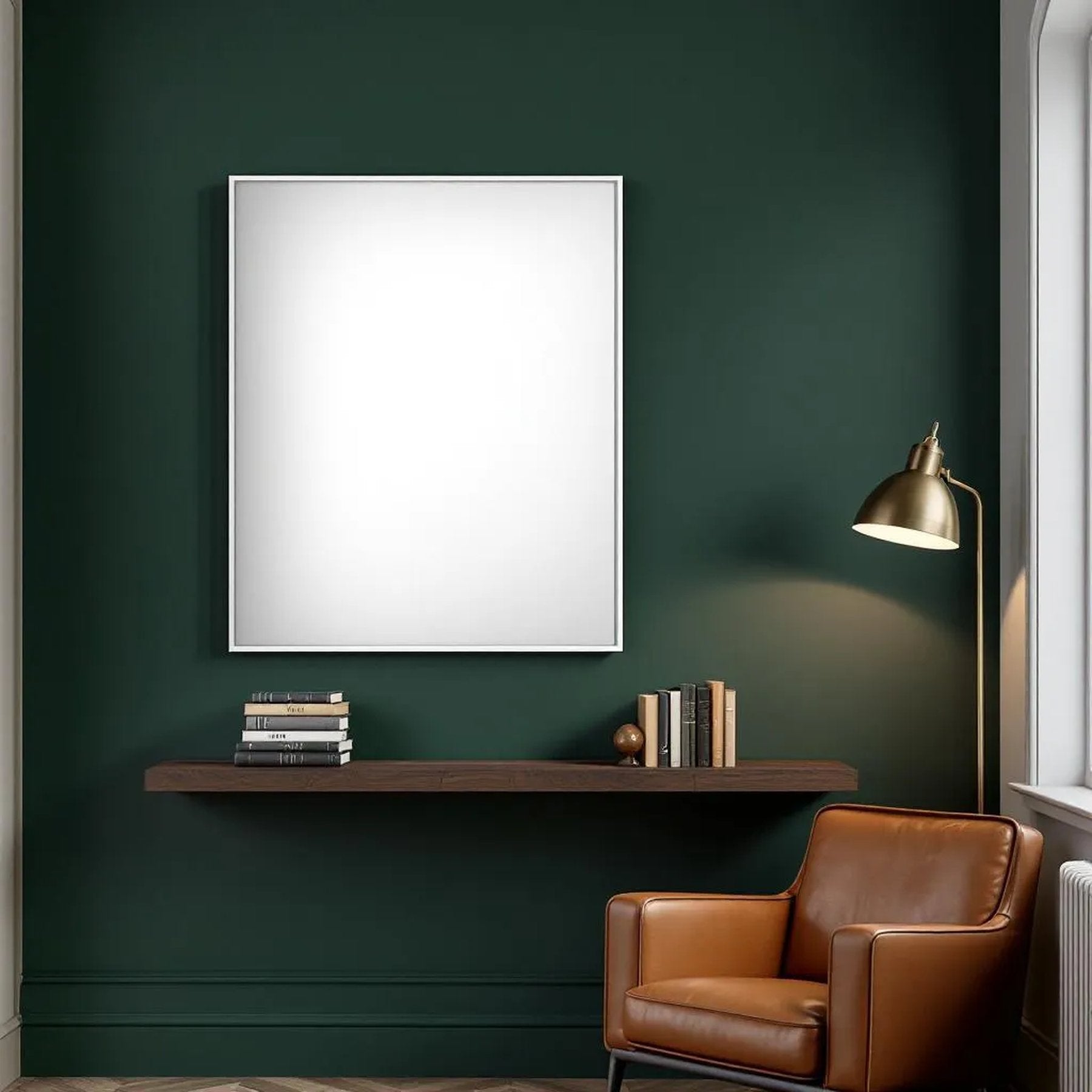Reading Nook Premium Interior Mockup — Plain Square Frame Portrait 5:7 — Perspective View — #03024 | MockupBulk