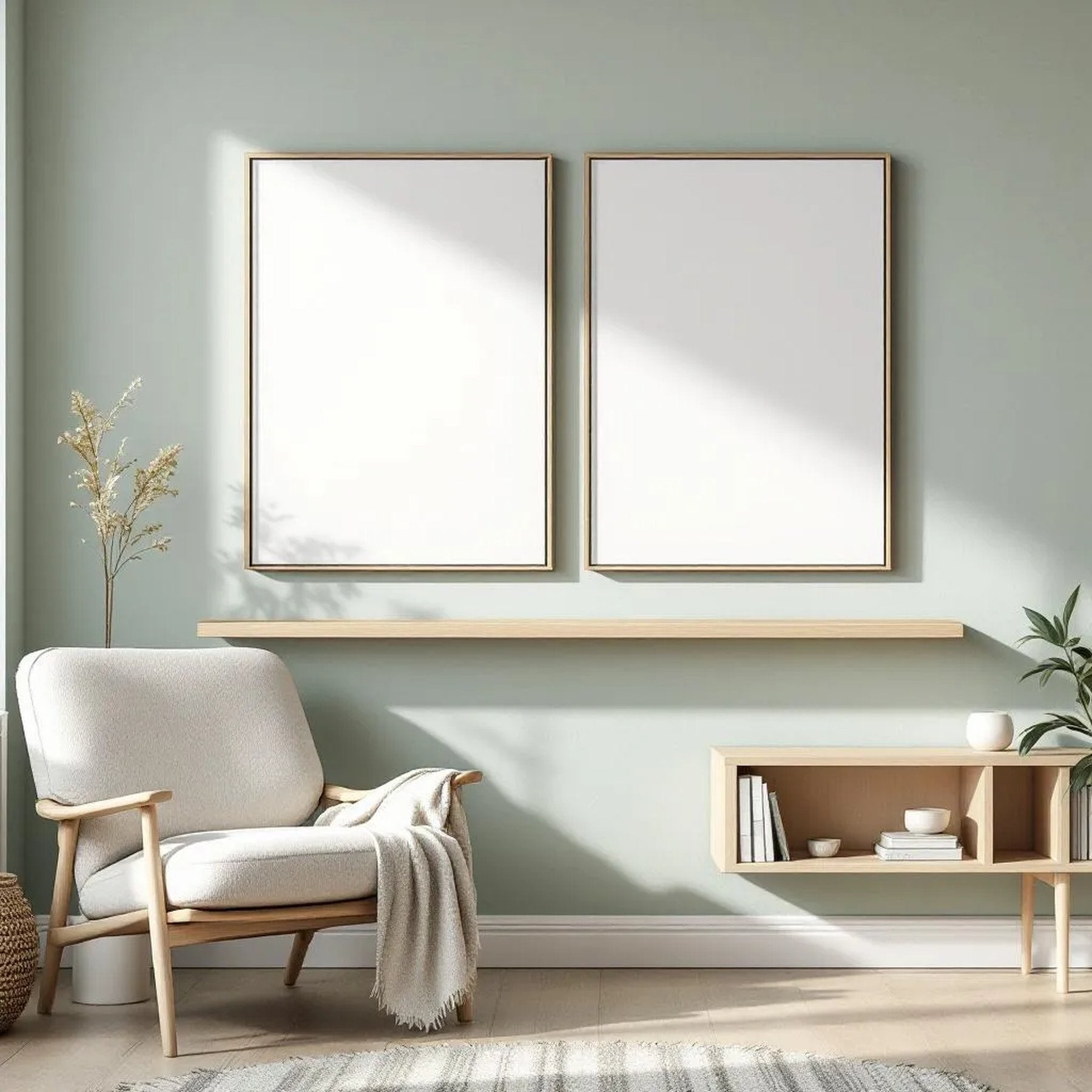 Scandinavian Interior Frame Mockup — Plain Square Frame Portrait 2:3 — Perspective View — #02735 | MockupBulk