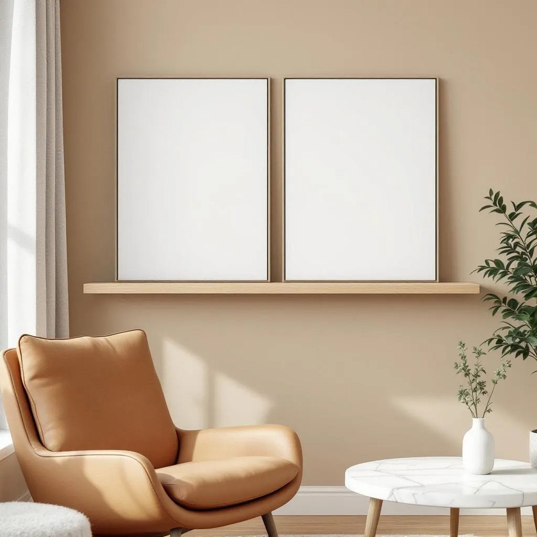 Scandinavian Wall Art Mockup — Plain Square Frame Portrait 2:3 — Perspective View — #02736 | MockupBulk