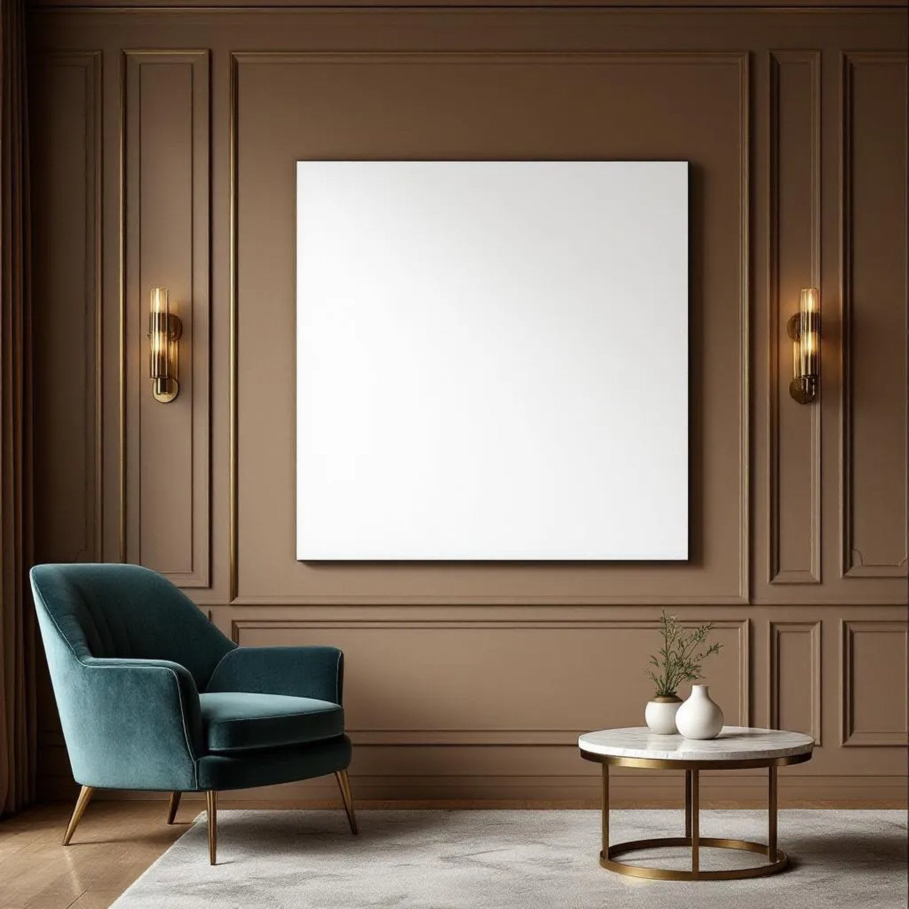 Art Deco Editorial Room Mockup — Plain Square Frame Square 1:1 — Perspective View — #02811 | MockupBulk