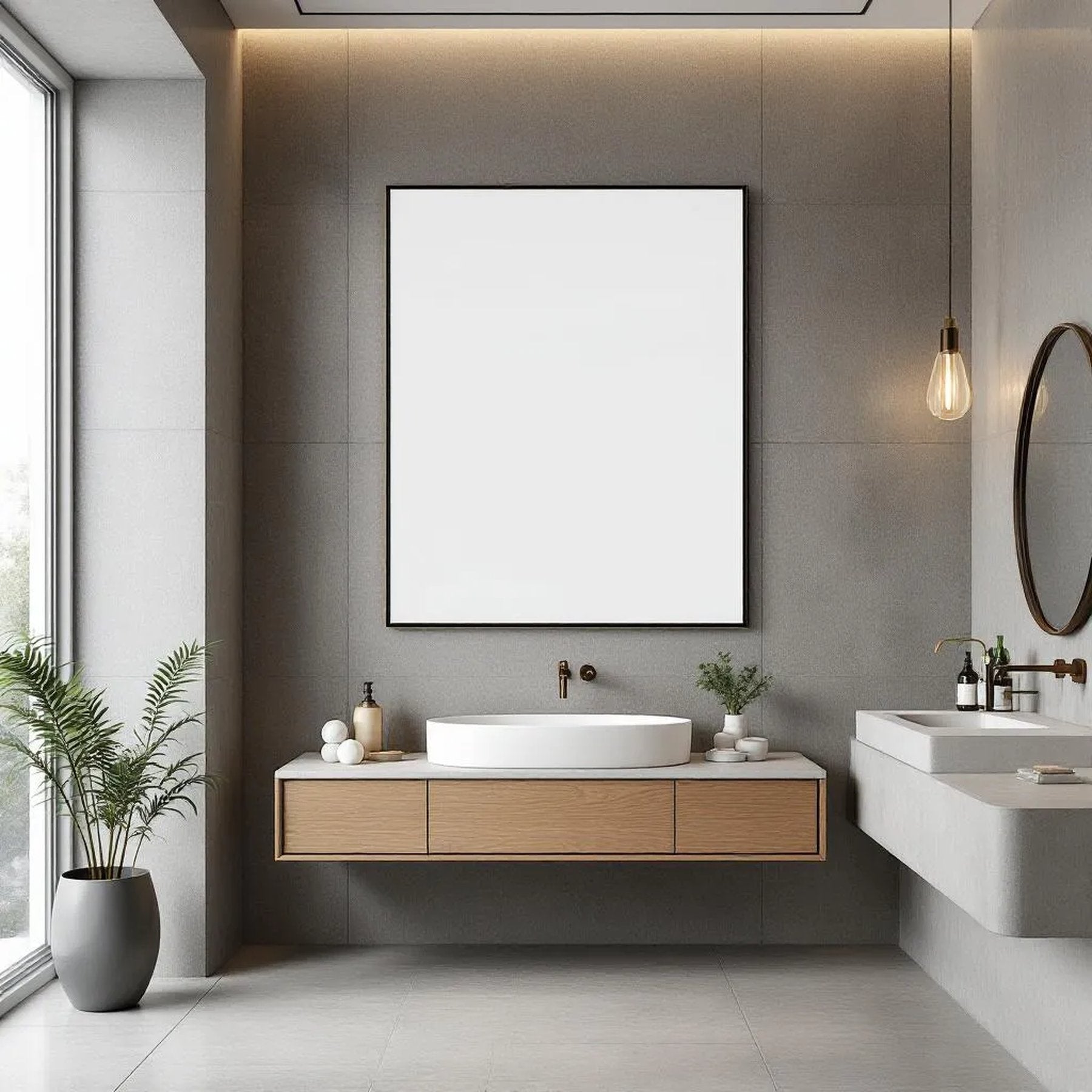 Spa Bathroom Premium Interior Mockup — Plain Square Frame Portrait 2:3 — Perspective View — #03026 | MockupBulk