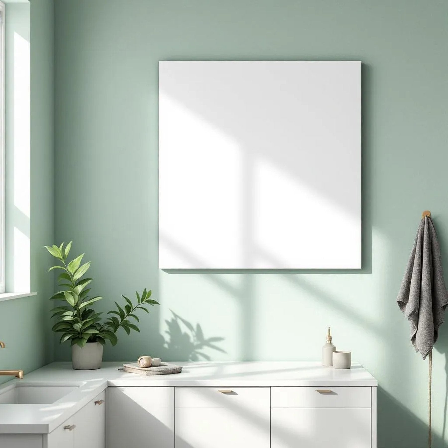 Spa Bathroom Lifestyle Frame Mockup — Plain Square Frame Portrait 2:3 — Perspective View — #03027 | MockupBulk