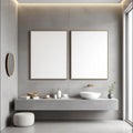 Spa Bathroom Styled Room Mockup — Plain Square Frame Portrait 2:3 — Perspective View — #03029 | MockupBulk