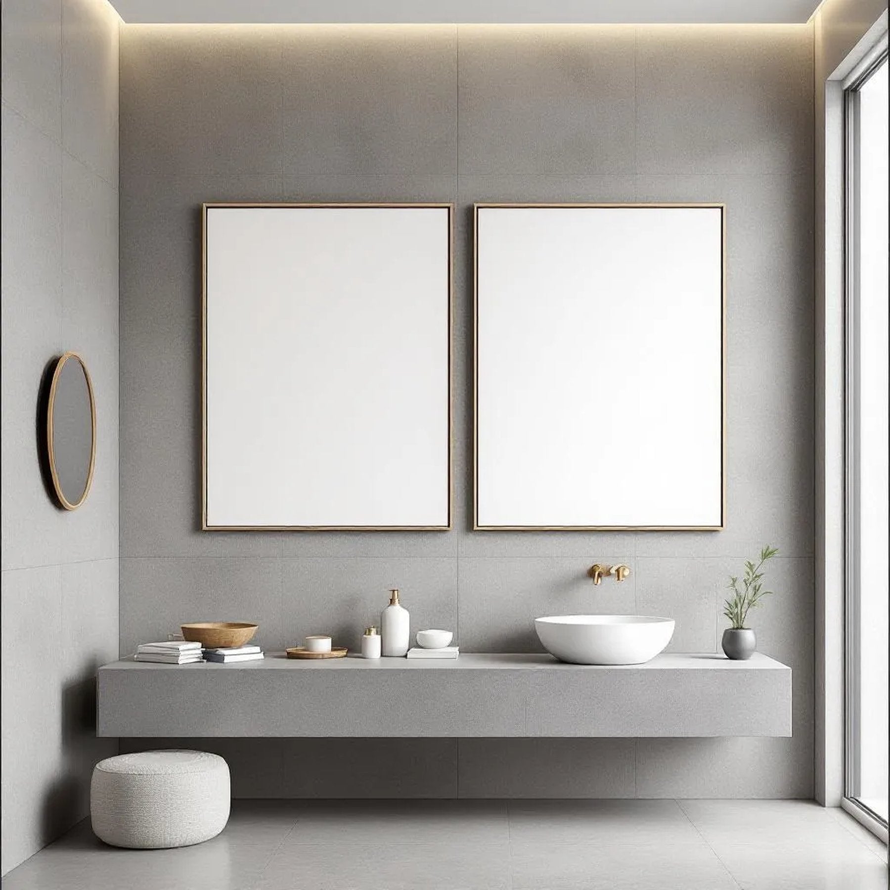 Spa Bathroom Styled Room Mockup — Plain Square Frame Portrait 2:3 — Perspective View — #03029 | MockupBulk