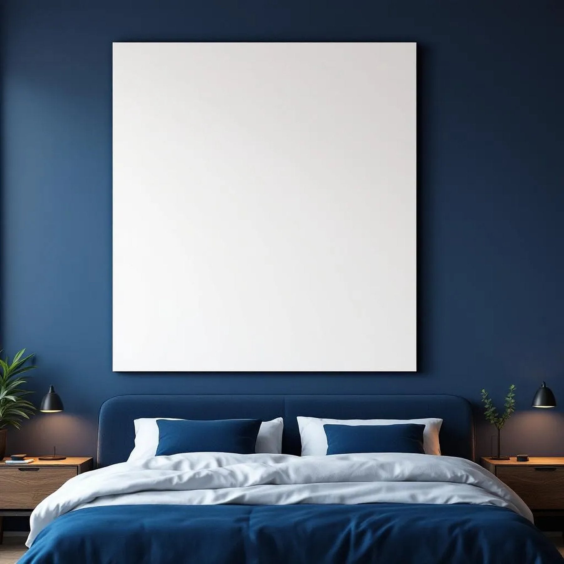 Dark Bedroom Lifestyle Frame Mockup — Plain Square Frame Portrait 2:3 — Perspective View — #02785 | MockupBulk
