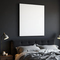 Dark Bedroom Lifestyle Frame Mockup — Plain Square Frame Landscape 11x14 — Perspective View — #02786 | MockupBulk
