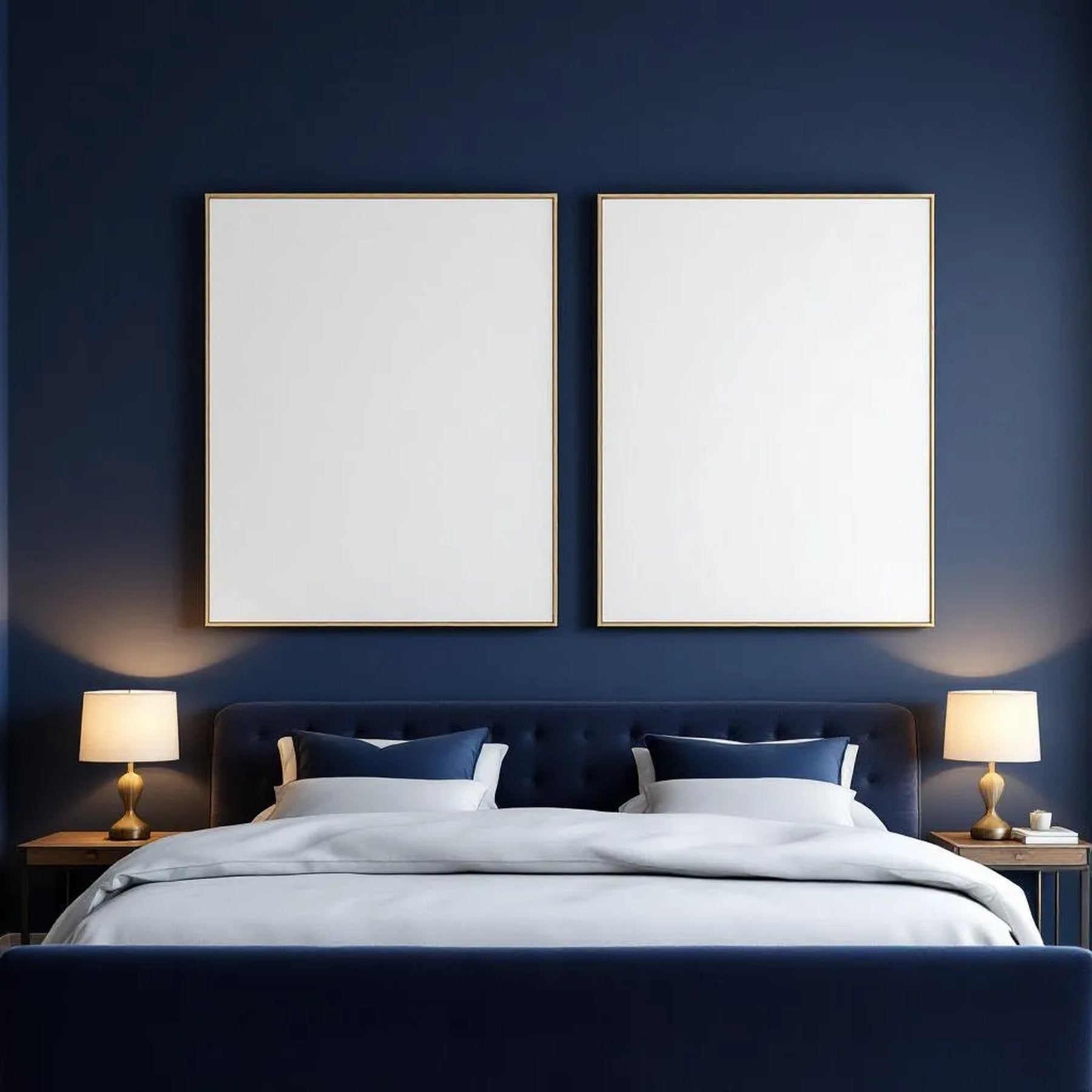 Dark Bedroom Styled Room Mockup — Plain Square Frame Portrait 2:3 — Perspective View — #02788 | MockupBulk