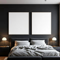 Dark Bedroom Frame Display Mockup — Plain Square Frame Portrait 2:3 — Perspective View — #02789 | MockupBulk