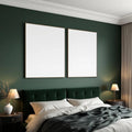 Dark Bedroom Styled Room Mockup — Plain Square Frame Portrait 2:3 — Perspective View — #02790 | MockupBulk