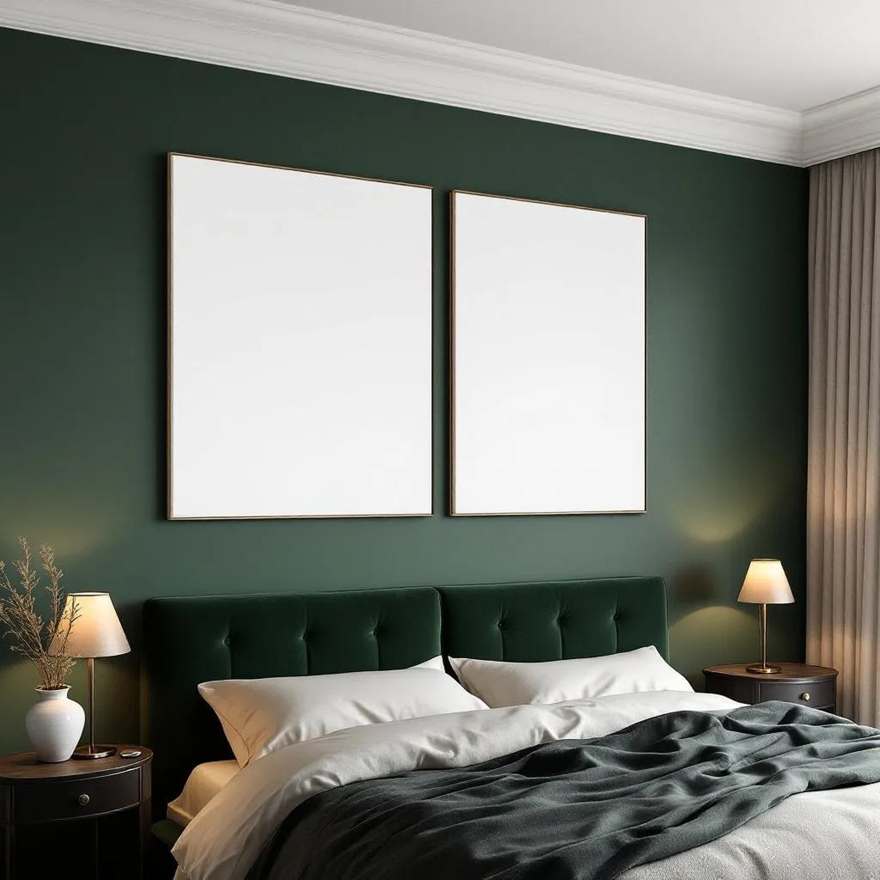 Dark Bedroom Styled Room Mockup — Plain Square Frame Portrait 2:3 — Perspective View — #02790 | MockupBulk