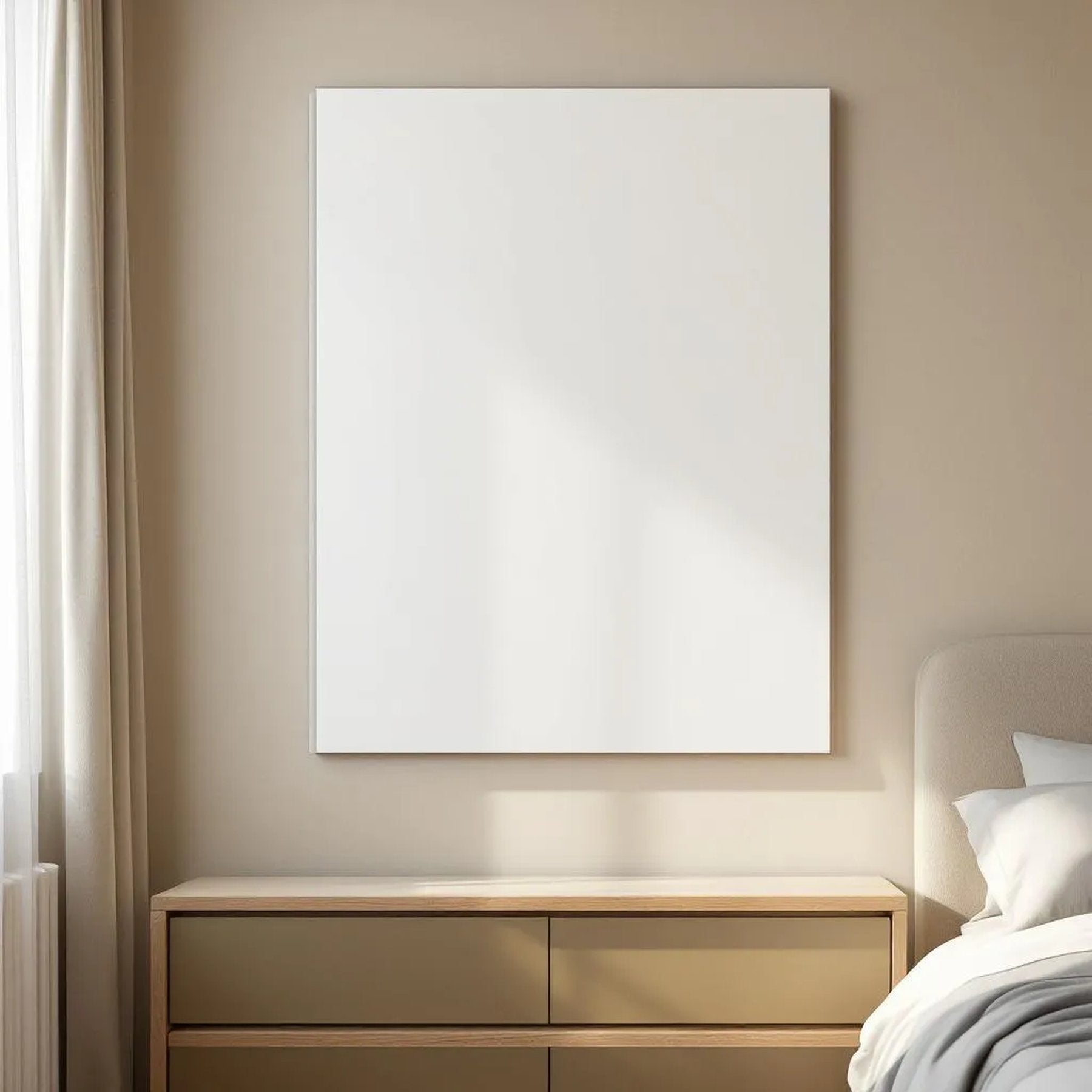 White Bedroom High-Res Frame Mockup — Plain Square Frame Portrait 2:3 — Perspective View — #02762 | MockupBulk