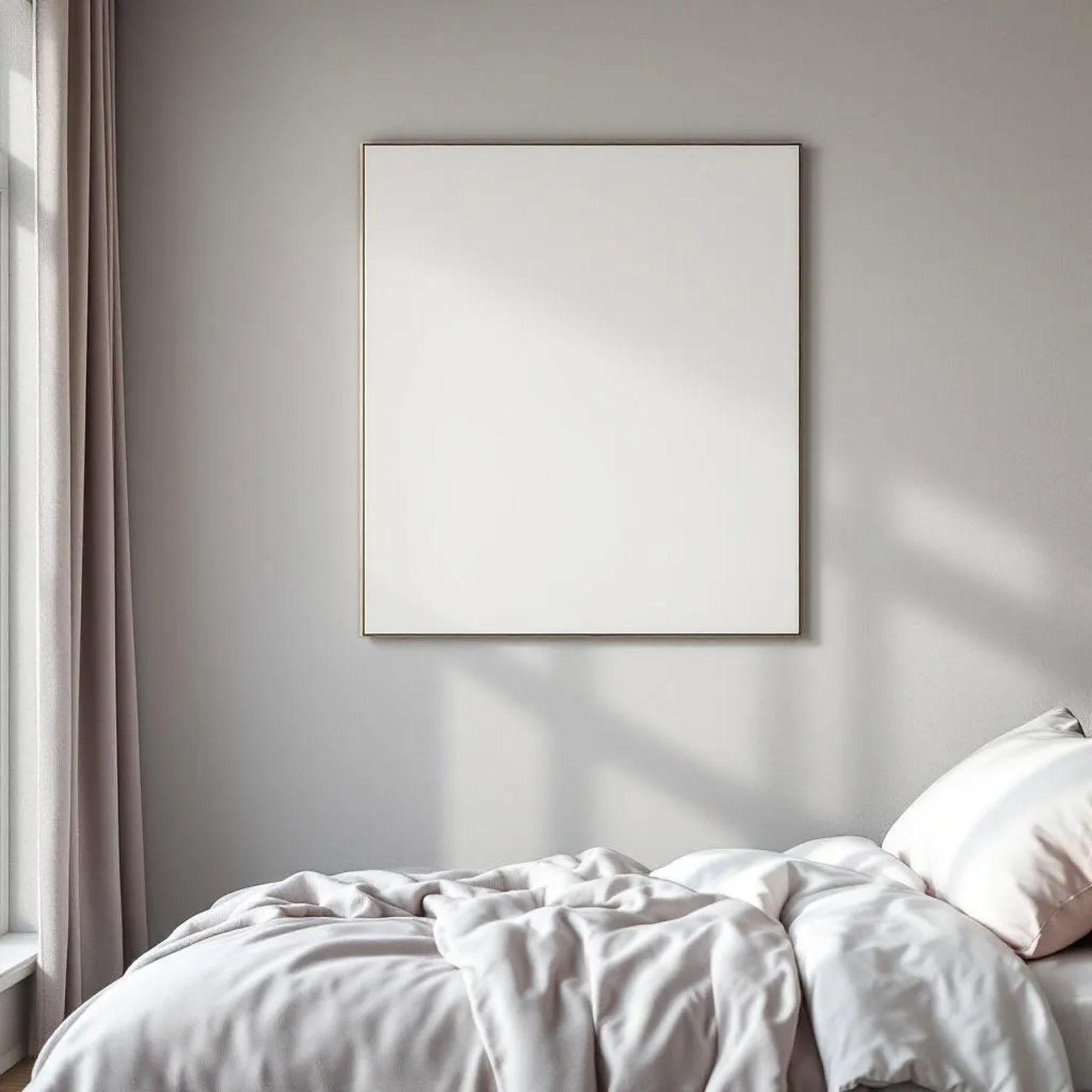 White Bedroom Room Scene Mockup — Plain Square Frame Portrait 2:3 — Perspective View — #02763 | MockupBulk