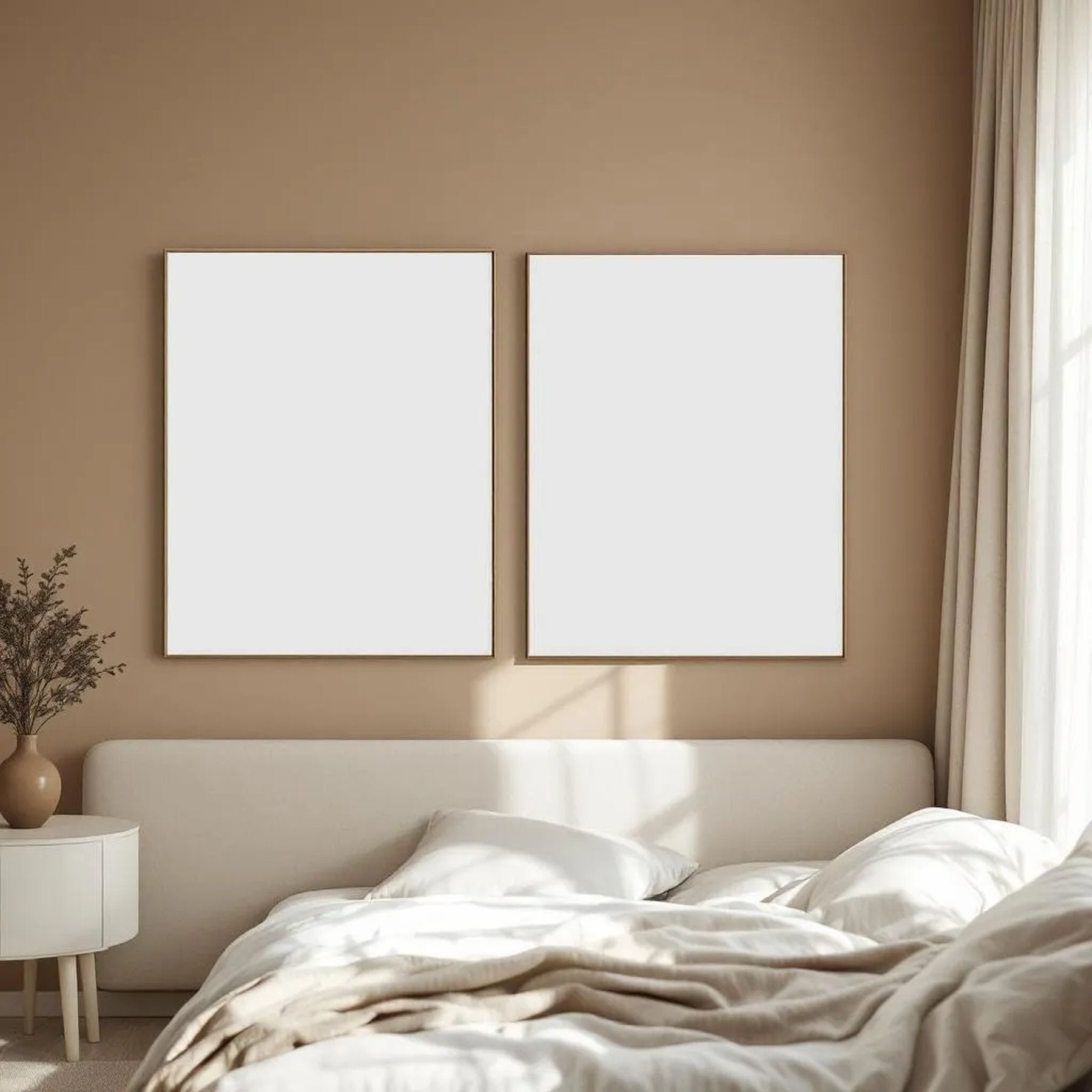 White Bedroom Wall Art Mockup — Plain Square Frame Portrait 4:5 — Perspective View — #02764 | MockupBulk