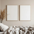 White Bedroom Lifestyle Frame Mockup — Plain Square Frame Portrait 2:3 — Perspective View — #02765 | MockupBulk