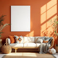 Boho Living Room Frame Display Mockup — Plain Square Frame Portrait 2:3 — Perspective View — #03121 | MockupBulk