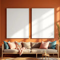 Boho Living Room Lifestyle Frame Mockup — Plain Square Frame Landscape 11x14 — Perspective View — #03124 | MockupBulk