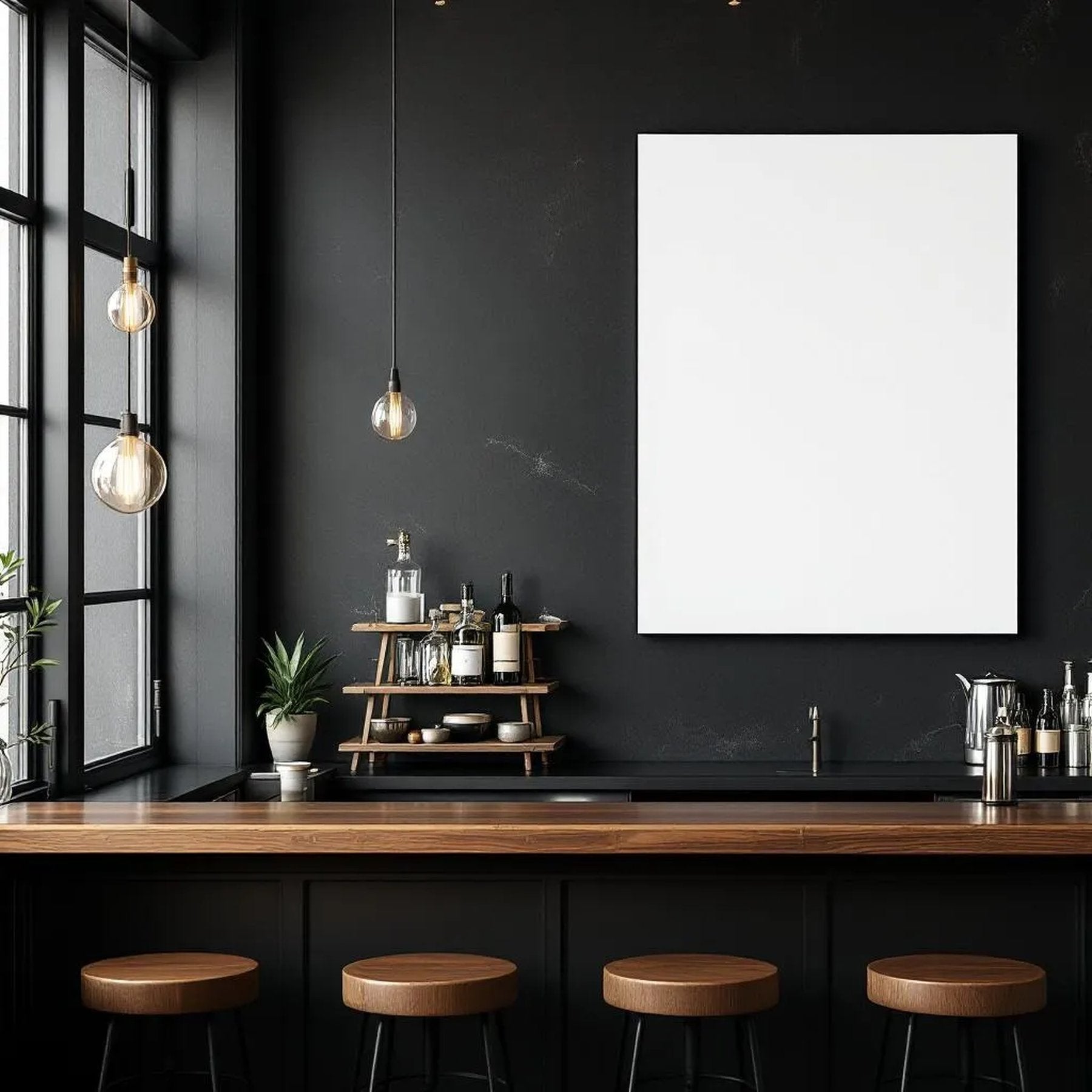 Cafe & Bar Room Scene Mockup — Plain Square Frame Landscape 3:4 — Perspective View — #03050 | MockupBulk