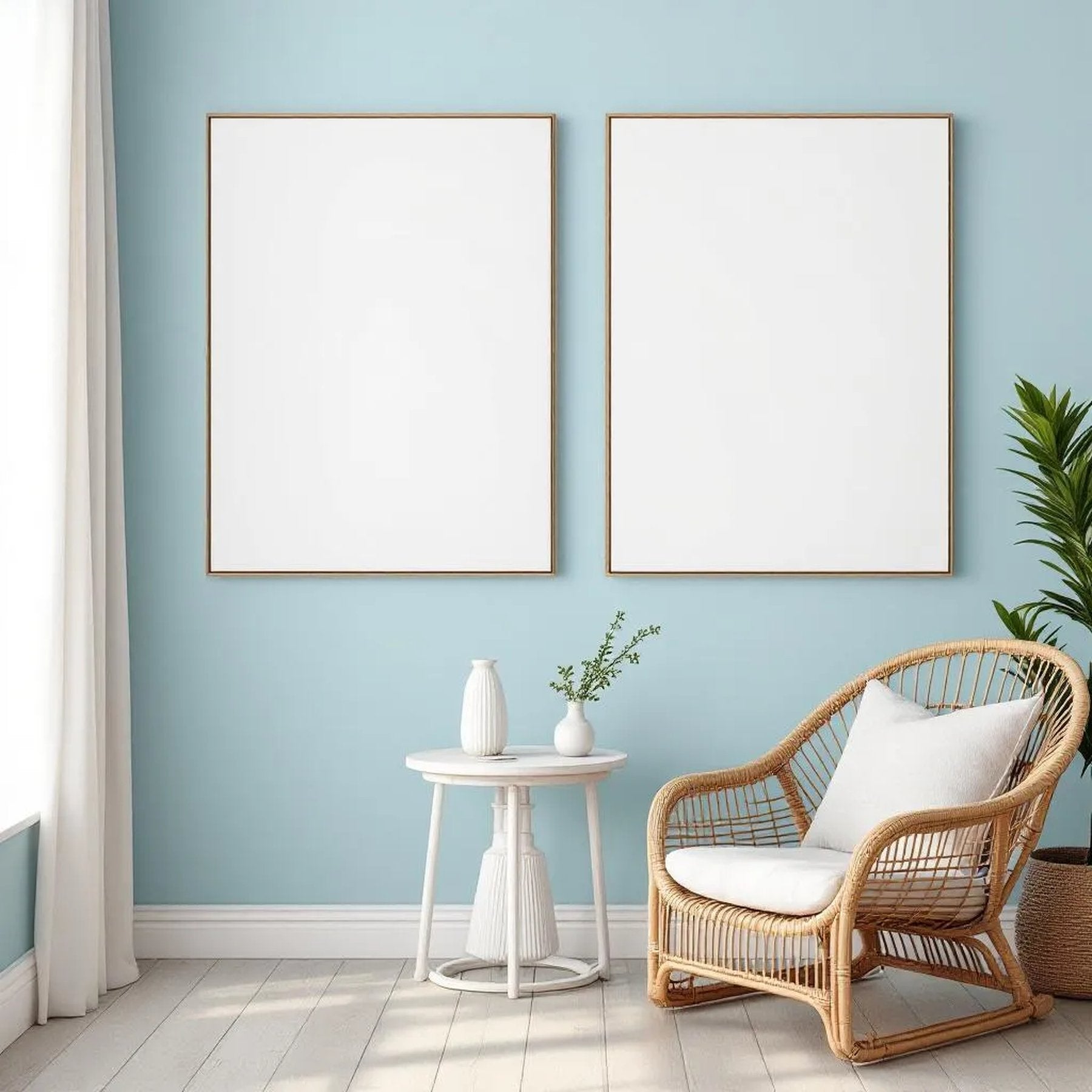 Coastal Room Scene Mockup — Plain Square Frame Portrait 2:3 — Perspective View — #02861 | MockupBulk