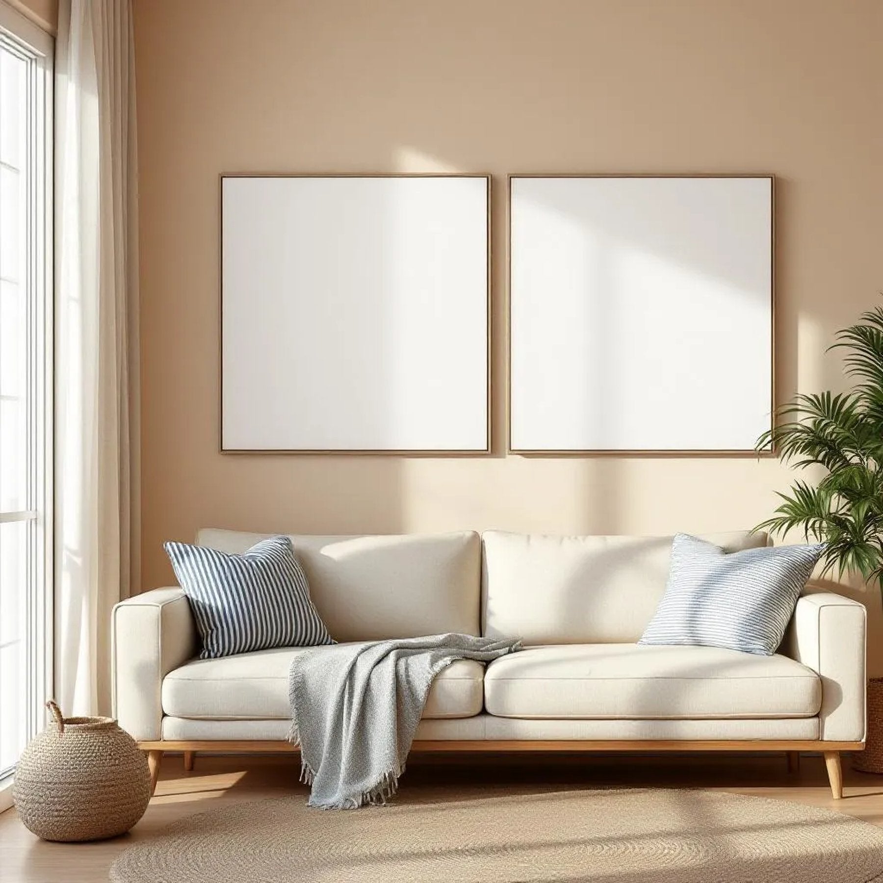 Coastal Premium Interior Mockup — Plain Square Frame Portrait 4:5 — Perspective View — #02862 | MockupBulk