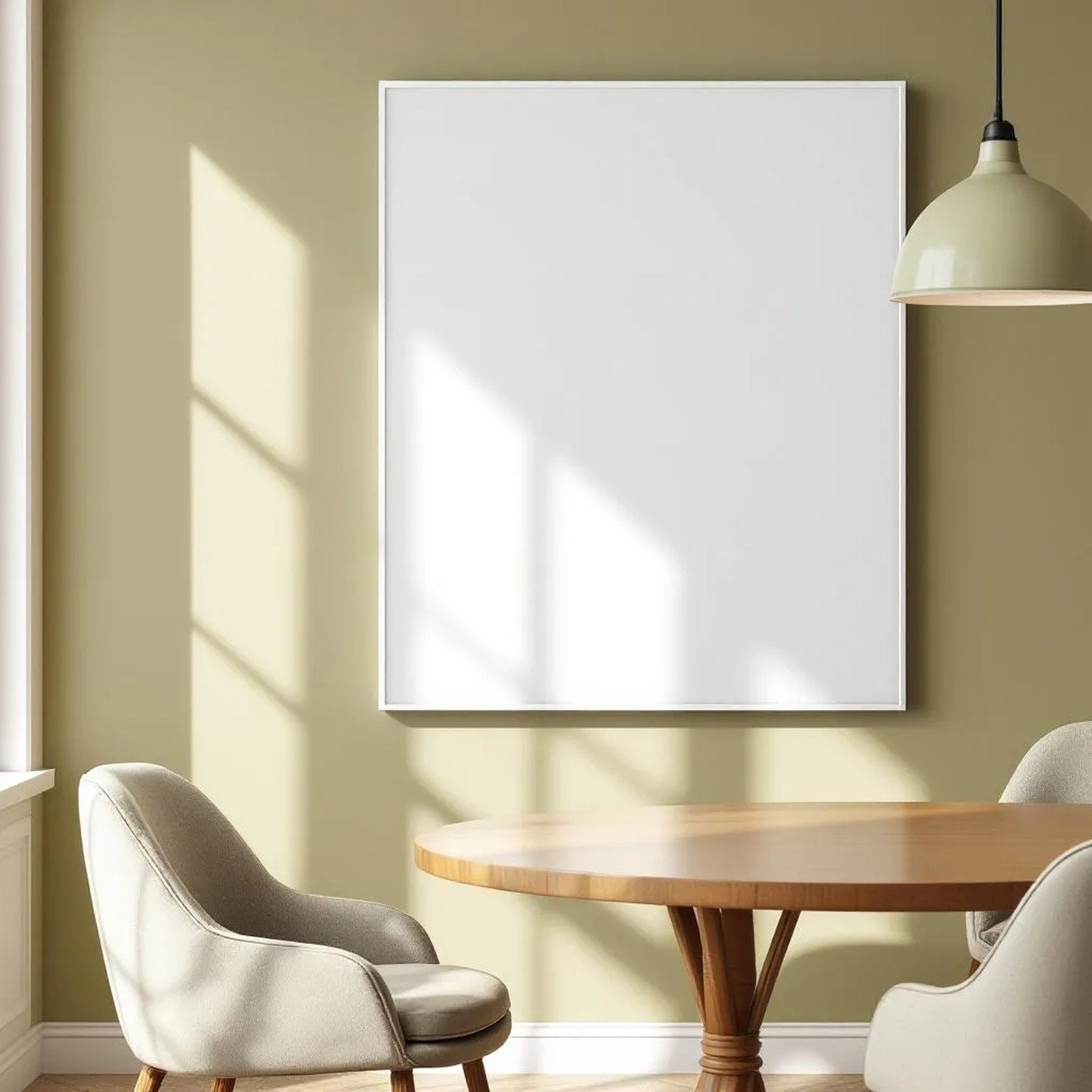 Dining Room Editorial Room Mockup — Plain Square Frame Portrait 2:3 — Perspective View — #02978 | MockupBulk