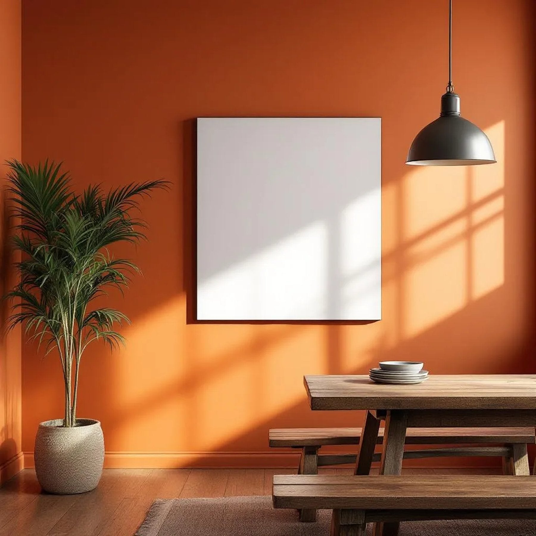 Dining Room High-Res Frame Mockup — Plain Square Frame Square 1:1 — Perspective View — #02979 | MockupBulk