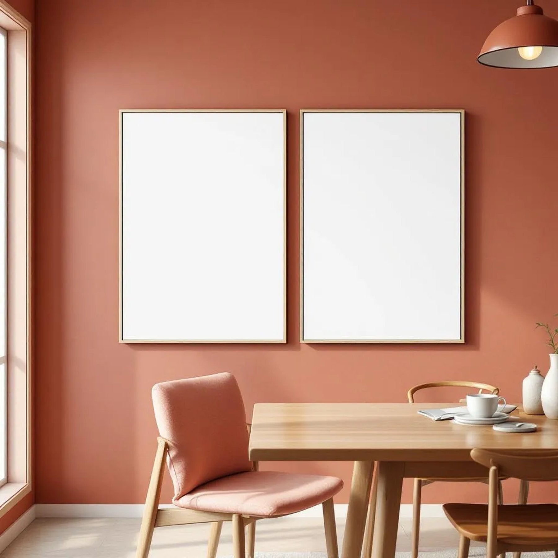 Dining Room Interior Frame Mockup — Plain Square Frame Portrait 2:3 — Perspective View — #02980 | MockupBulk