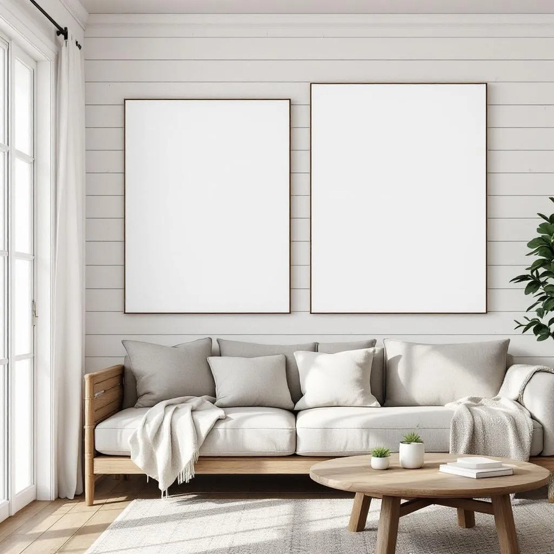 Farmhouse Room Scene Mockup — Plain Square Frame Portrait 2:3 — Perspective View — #03172 | MockupBulk