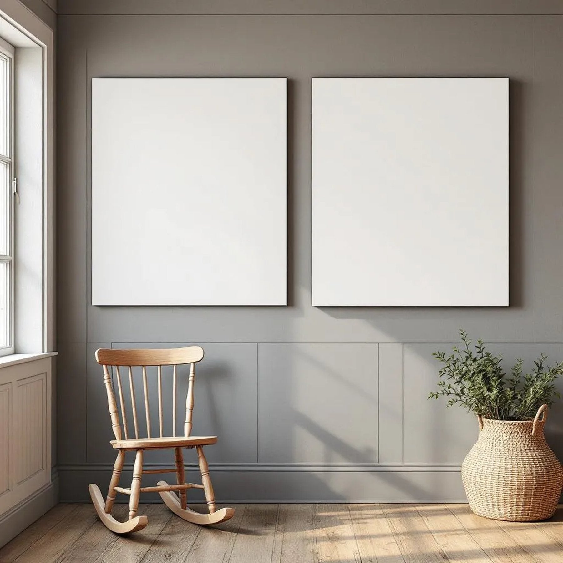 Farmhouse Wall Art Mockup — Plain Square Frame Portrait 4:5 — Perspective View — #03174 | MockupBulk