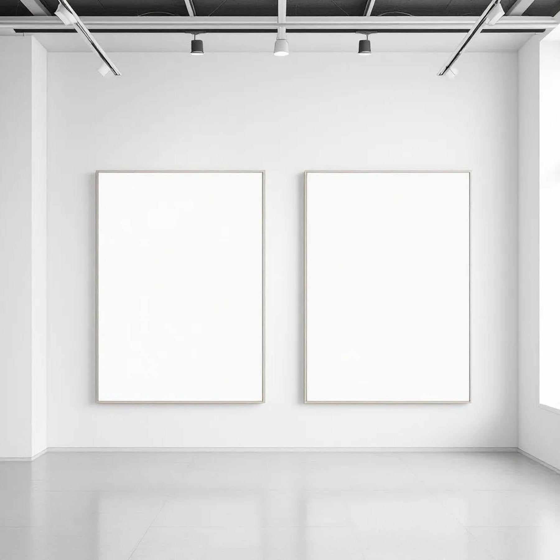 White Gallery Wall Premium Interior Mockup — Plain Square Frame Landscape 3:4 — Perspective View — #02836 | MockupBulk